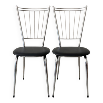 Pair of metal chairs - faux leather
