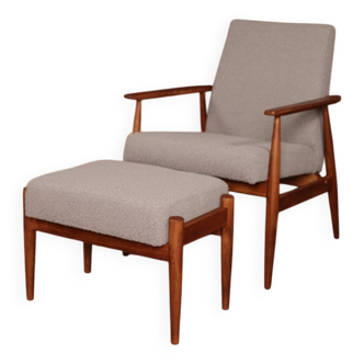 Lounge Chair and footrest Vintage Style Gray Cloud Bouclè