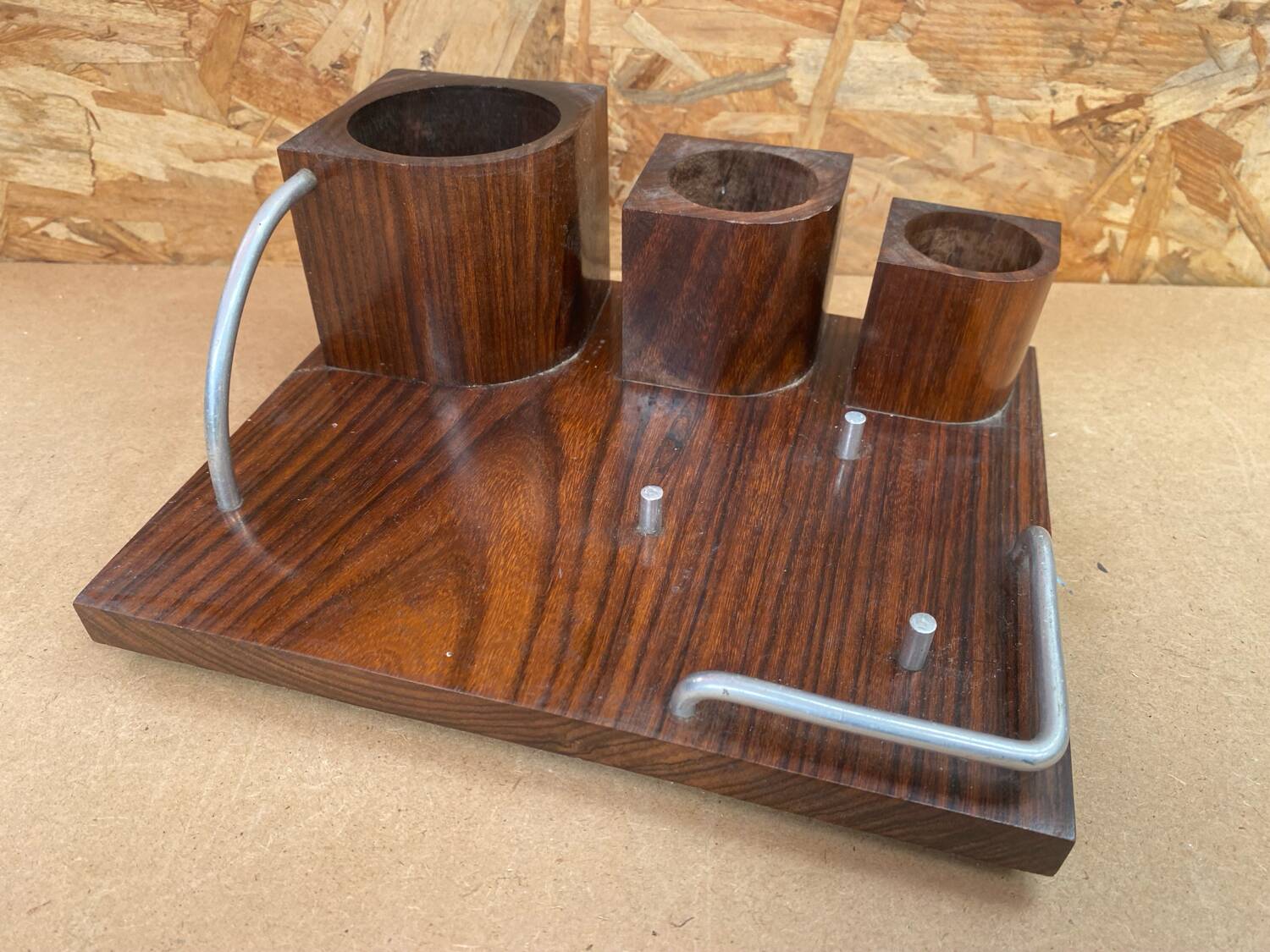 Old Smoking Kit Storage In Wood & Aluminum Vintage #B089