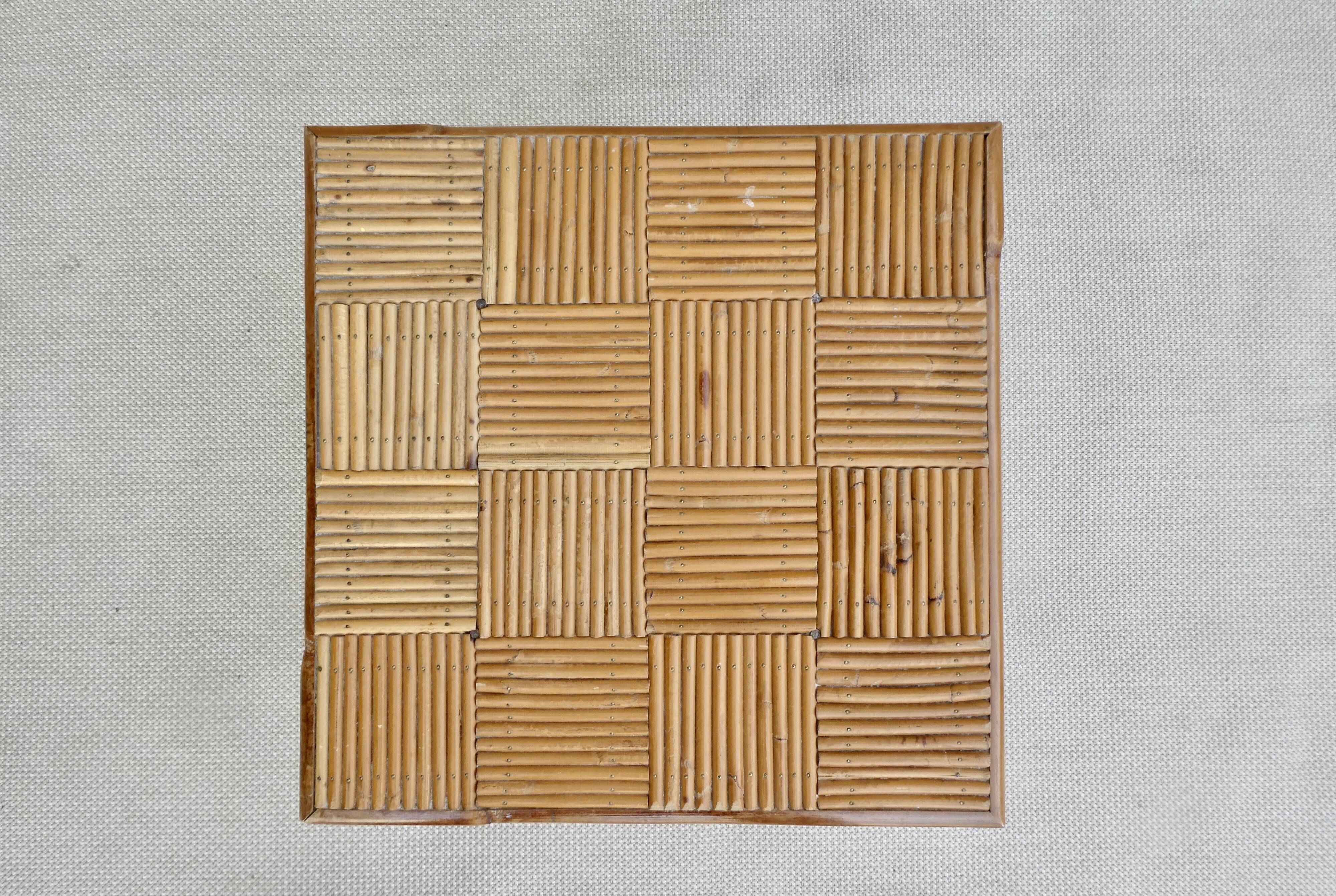 coffee table, rattan checkerboard sofa end