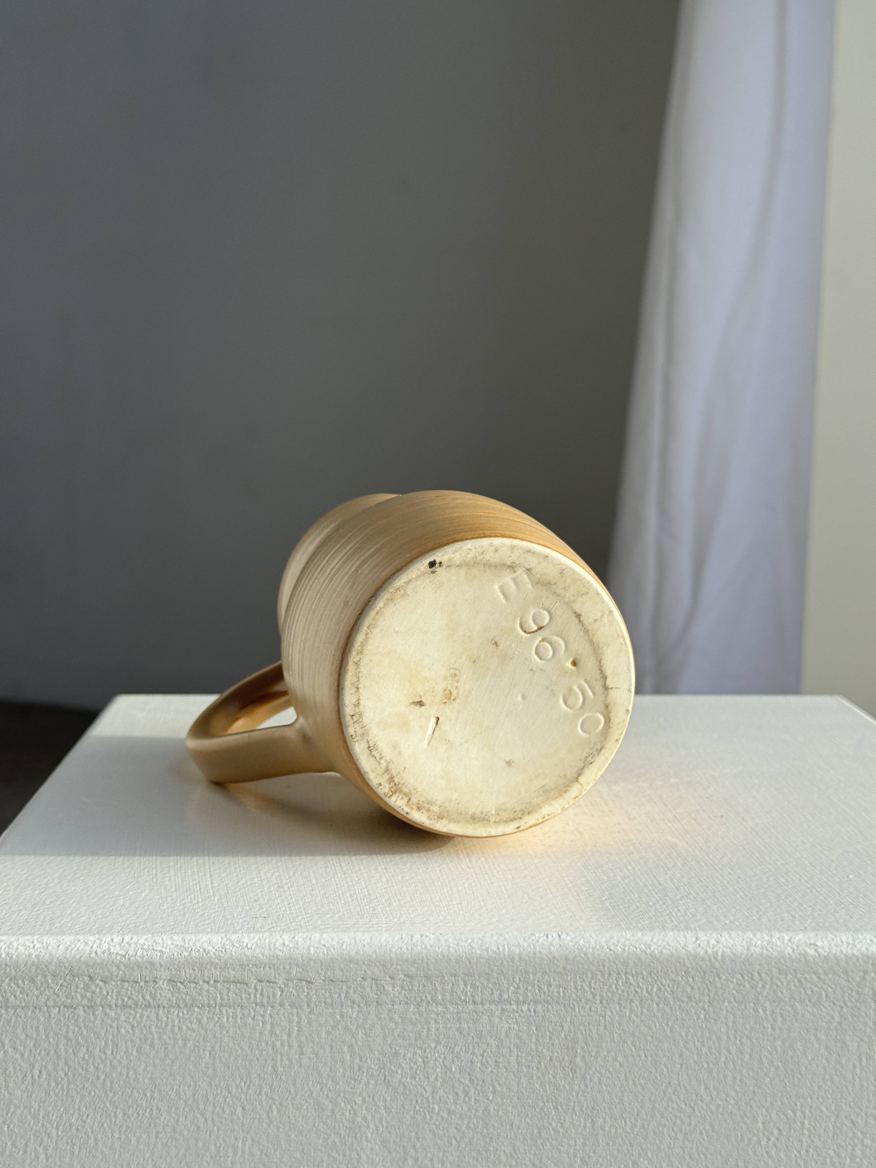 Small vintage jug engraved 50cl matte beige stoneware H14