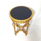 Napoleon III Pedestal Table (late 19th C.) Gilded and Carved Wood with Modern Black Top