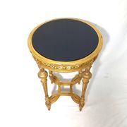 Napoleon III Pedestal Table (late 19th C.) Gilded and Carved Wood with Modern Black Top