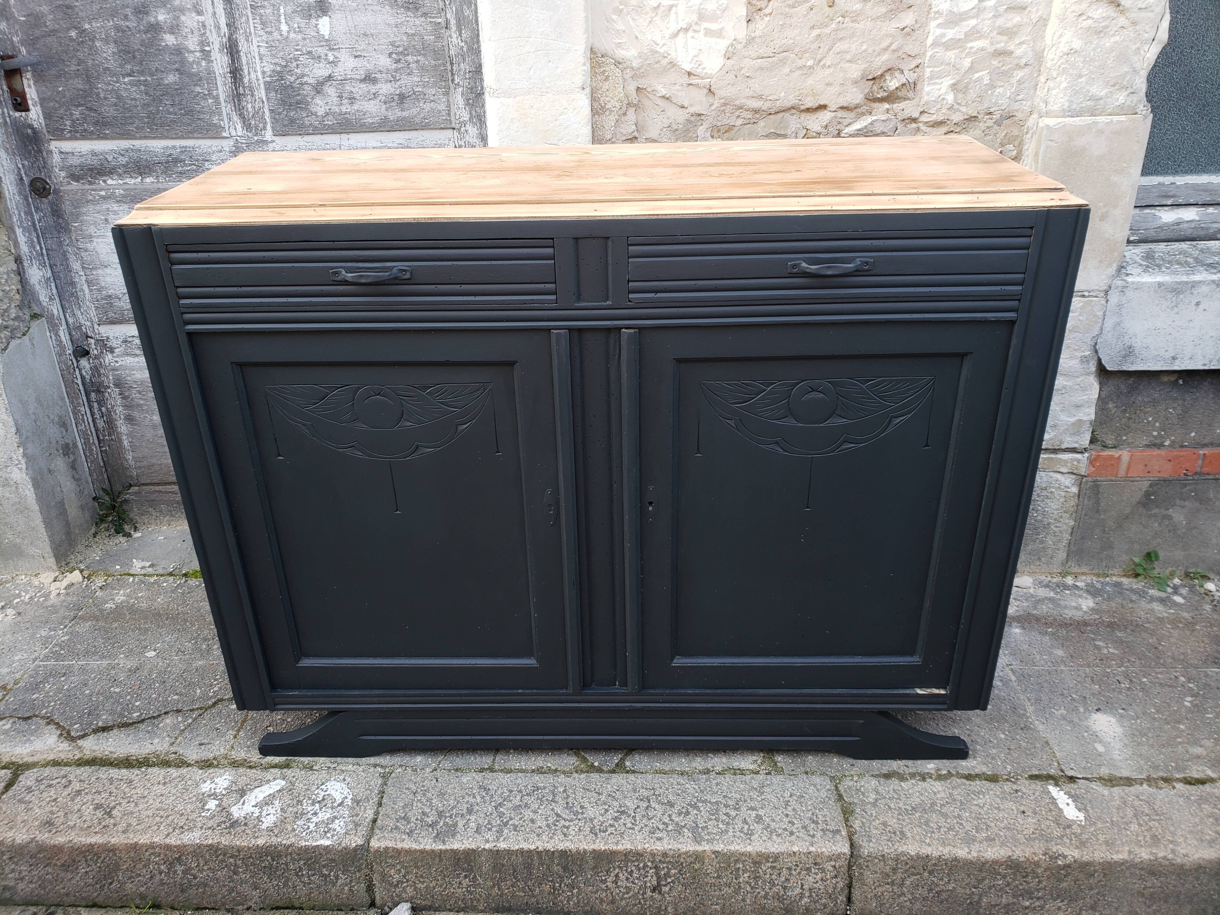 Vintage art deco abyssal blue buffet