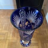 Monumental vase in Bohemian crystal – Cobalt blue – Hand-cut – 53