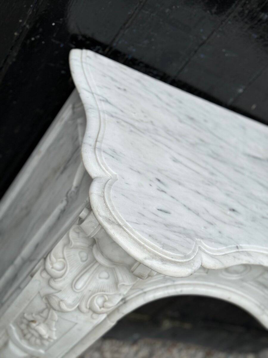 Louis XV Style Fireplace In Carrara Marble, Circa 1880