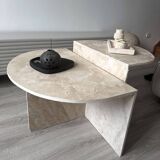 Half-moon travertine coffee table