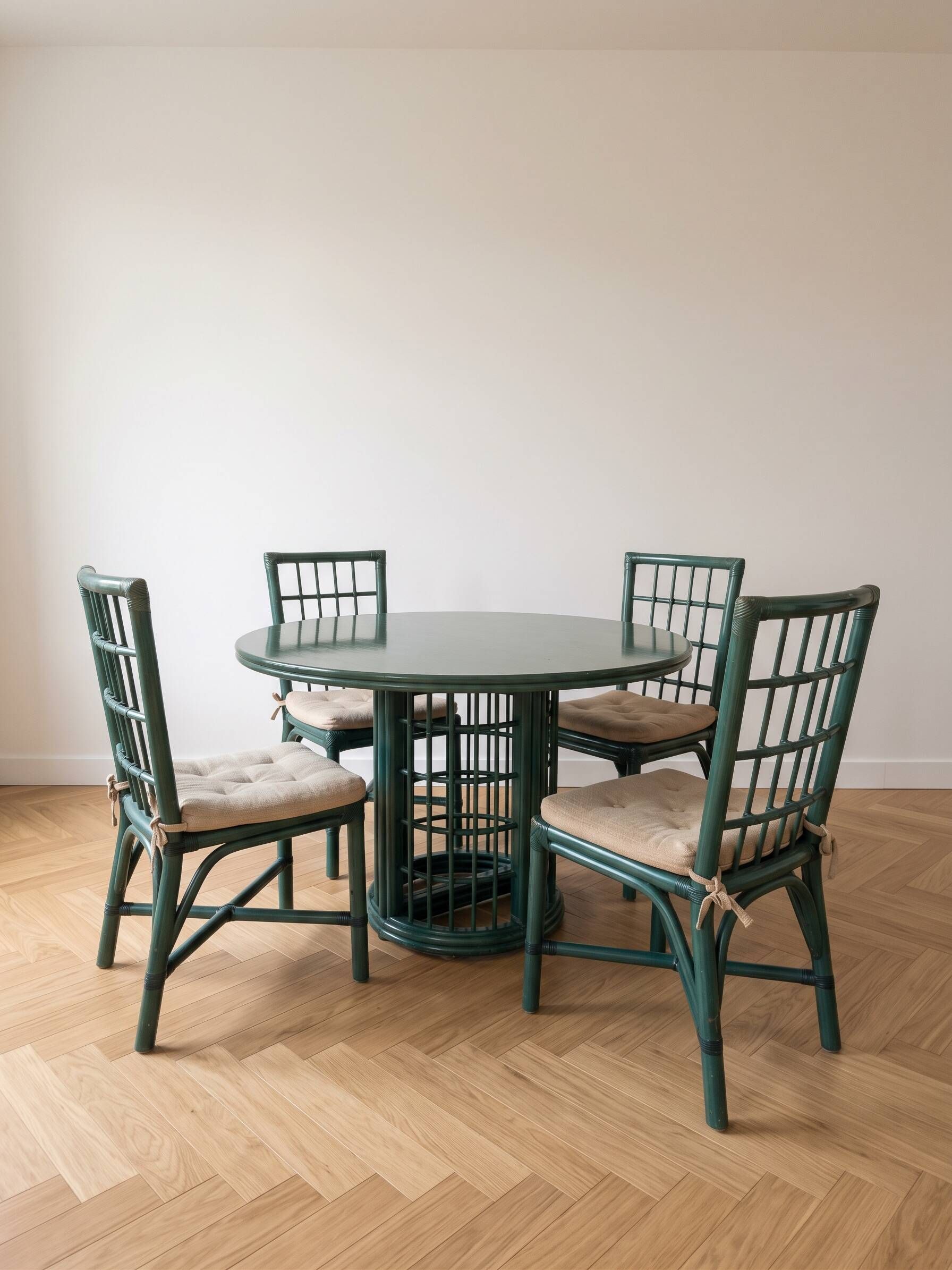 Ensemble salle à manger vintage rotin et frêne vert