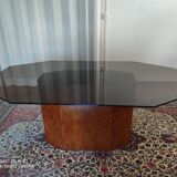 Table smoked glass and walnut bramble 80s