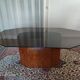 Table smoked glass and walnut bramble 80s