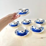 Set of 6 Sarreguemines Digoin earthenware coffee cups with art deco polka dots, 1930s