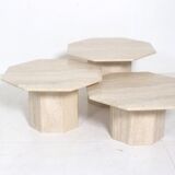 Set of 3 octagonal travertine side tables, 1970s,