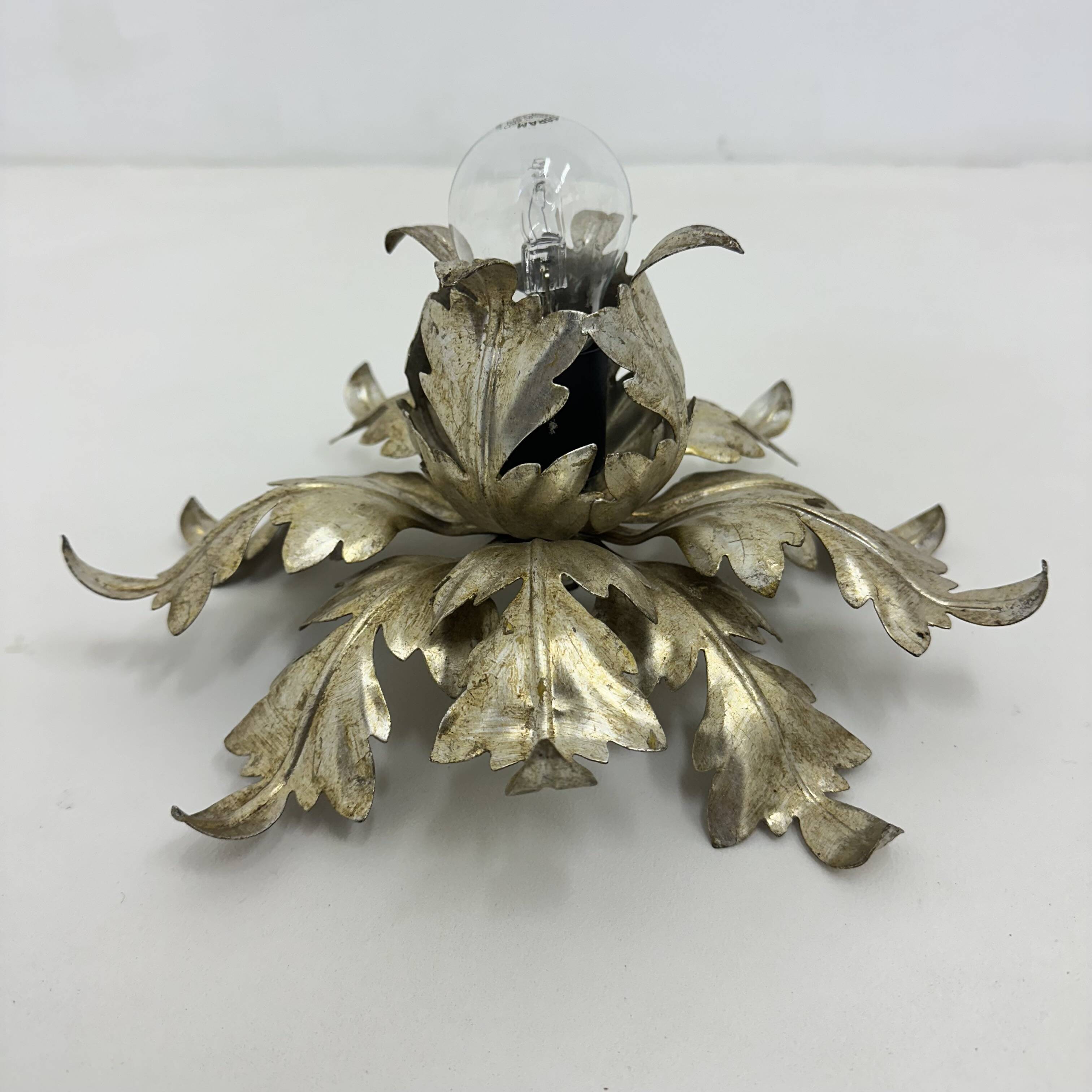 Hollywood regency leaf flower ceiling light flush mount , 1970s