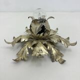 Hollywood regency leaf flower ceiling light flush mount , 1970s