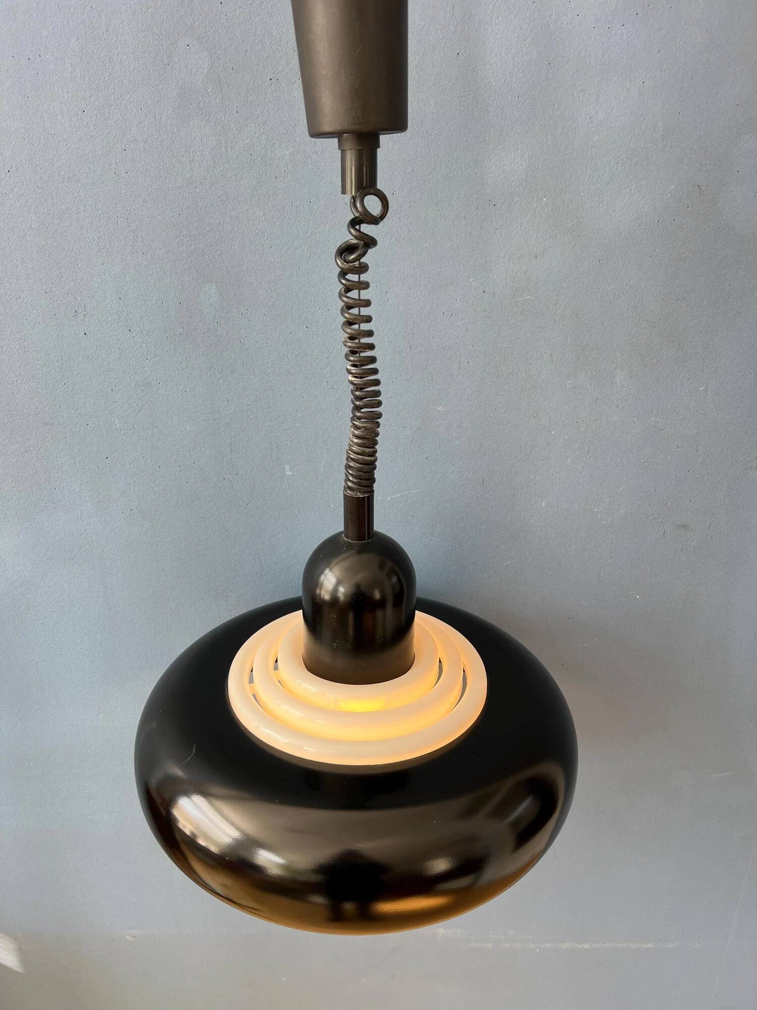Vintage black UFO space age pendant lamp by Knud Christensen