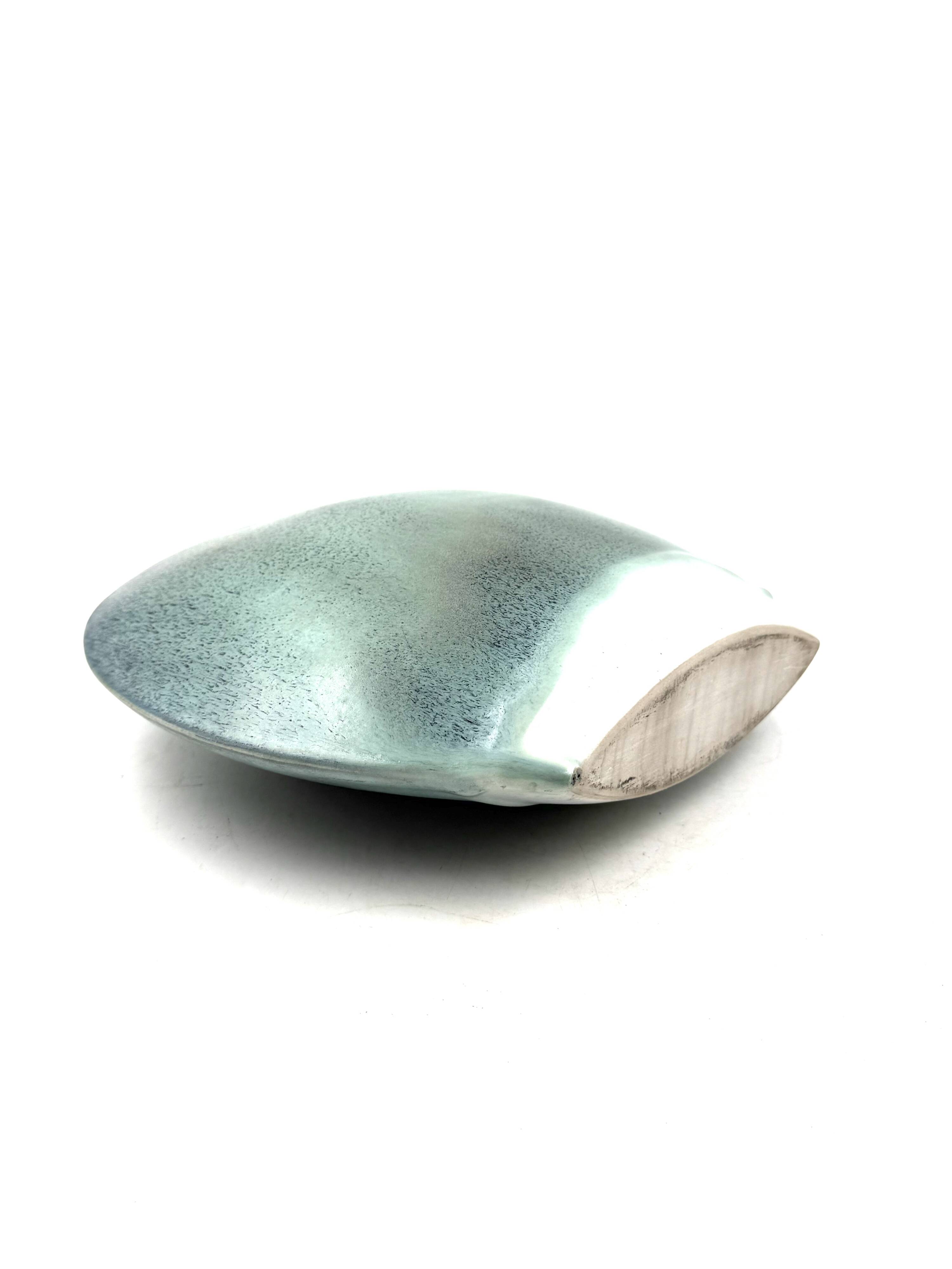 Vase soliflore en céramique bleue, France 1970