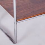 Table d'appoint Bauhaus restaurée, noyer, acier chromé, tchèque, années 1930