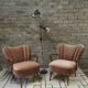 Pair of pink velvet cocktail armchairs 1960