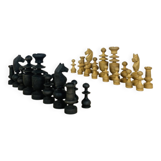 Antique turned wooden chess pieces