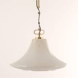 Large suspended brass luminaire from Limburg with opaline glass, Germany, 1970s.