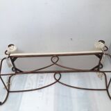Copper wrought iron bench with cushions