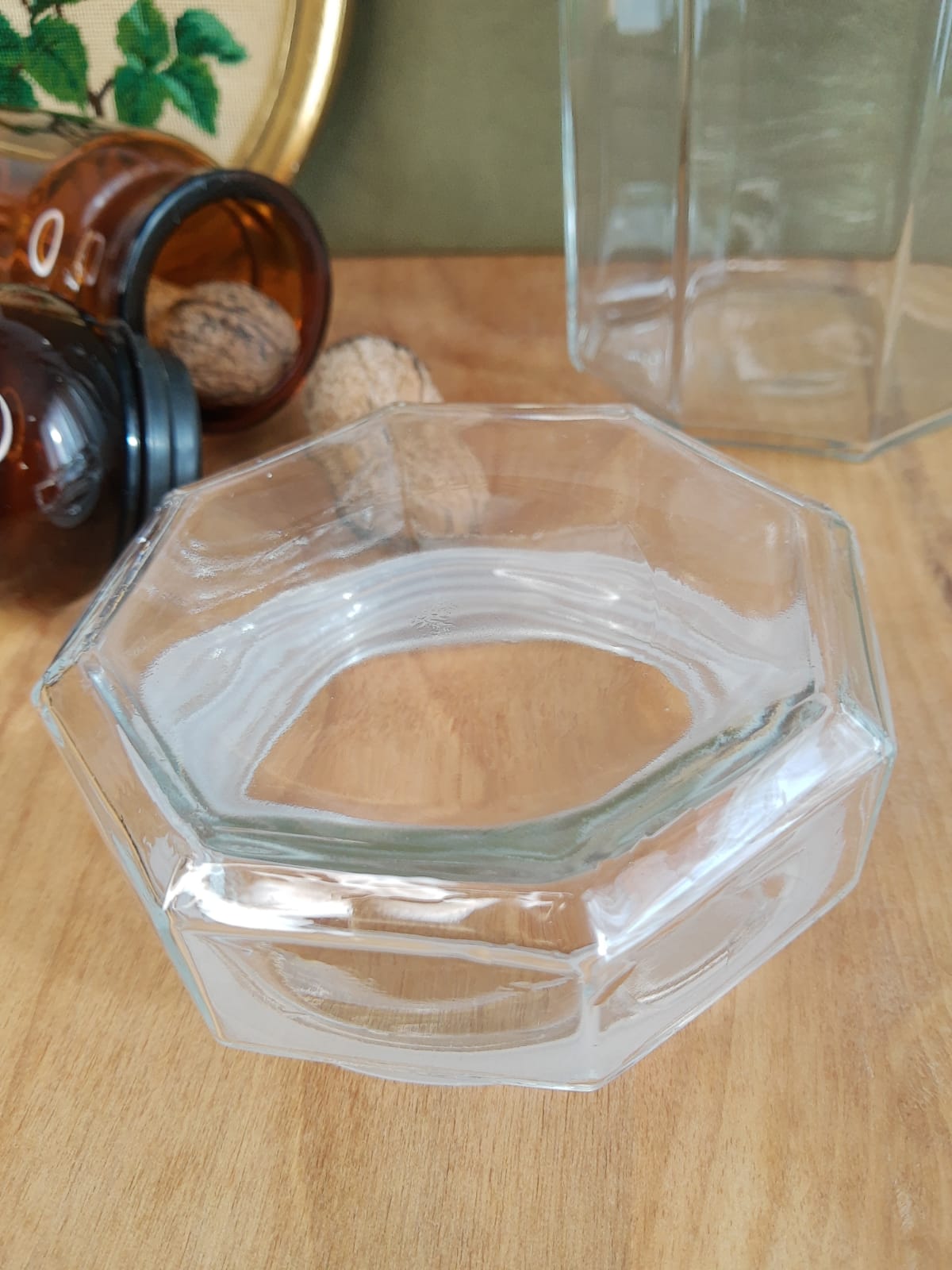 Large octagonal hermetic jar luminarc France vintage