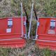 Pair of chairs by David Rowland, US Design, 1976, red metal and chrome