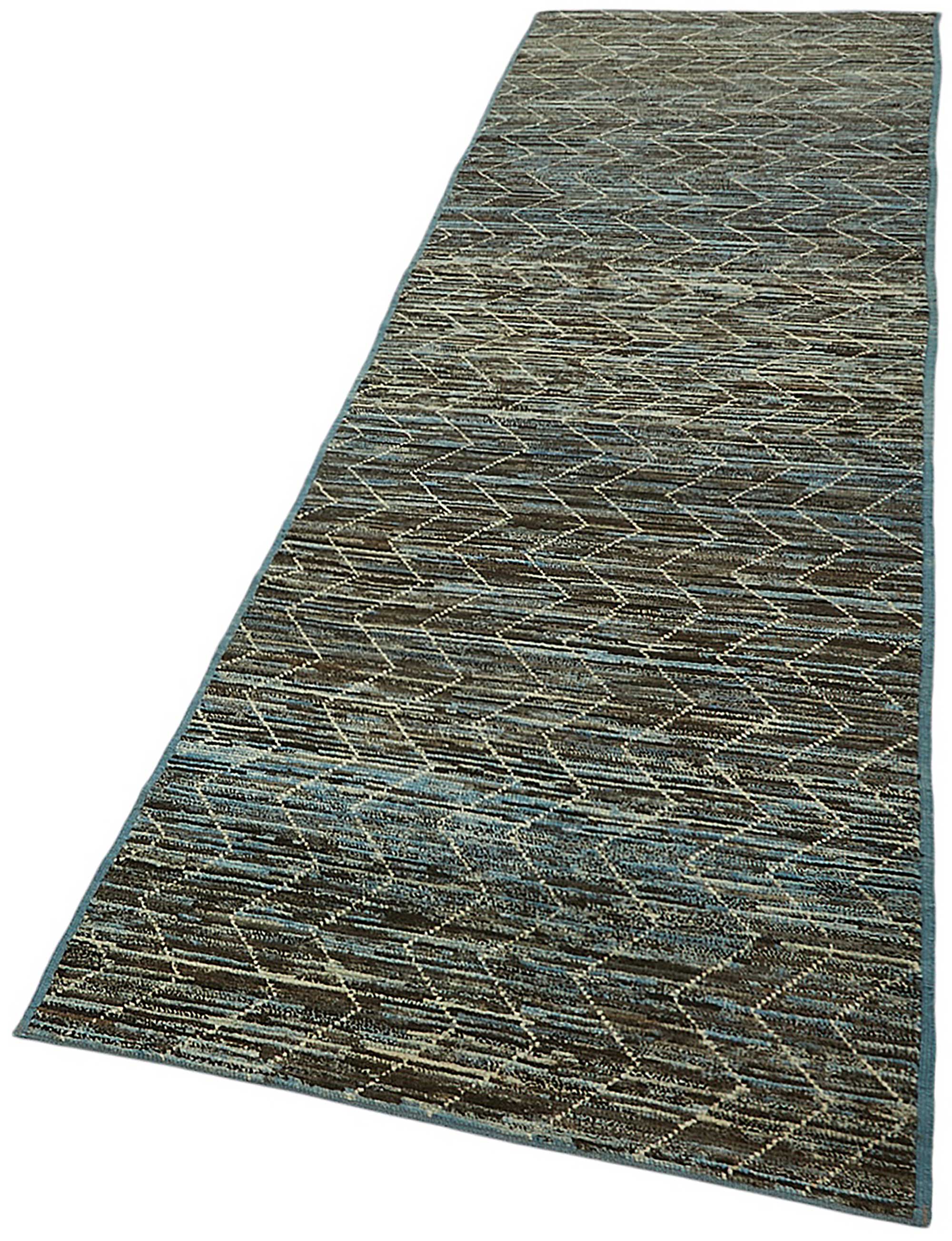 Handwoven Turkish Rustic 90 cm x 320 cm Blue Wool Runner Carpet