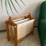 Scandinavian magazine rack in wood and canvas