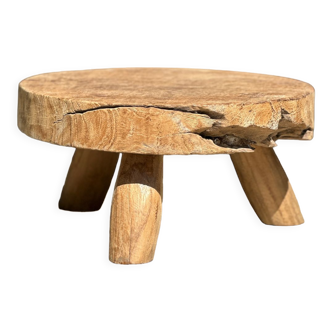 Small tripod stool low in blond upcycled teak