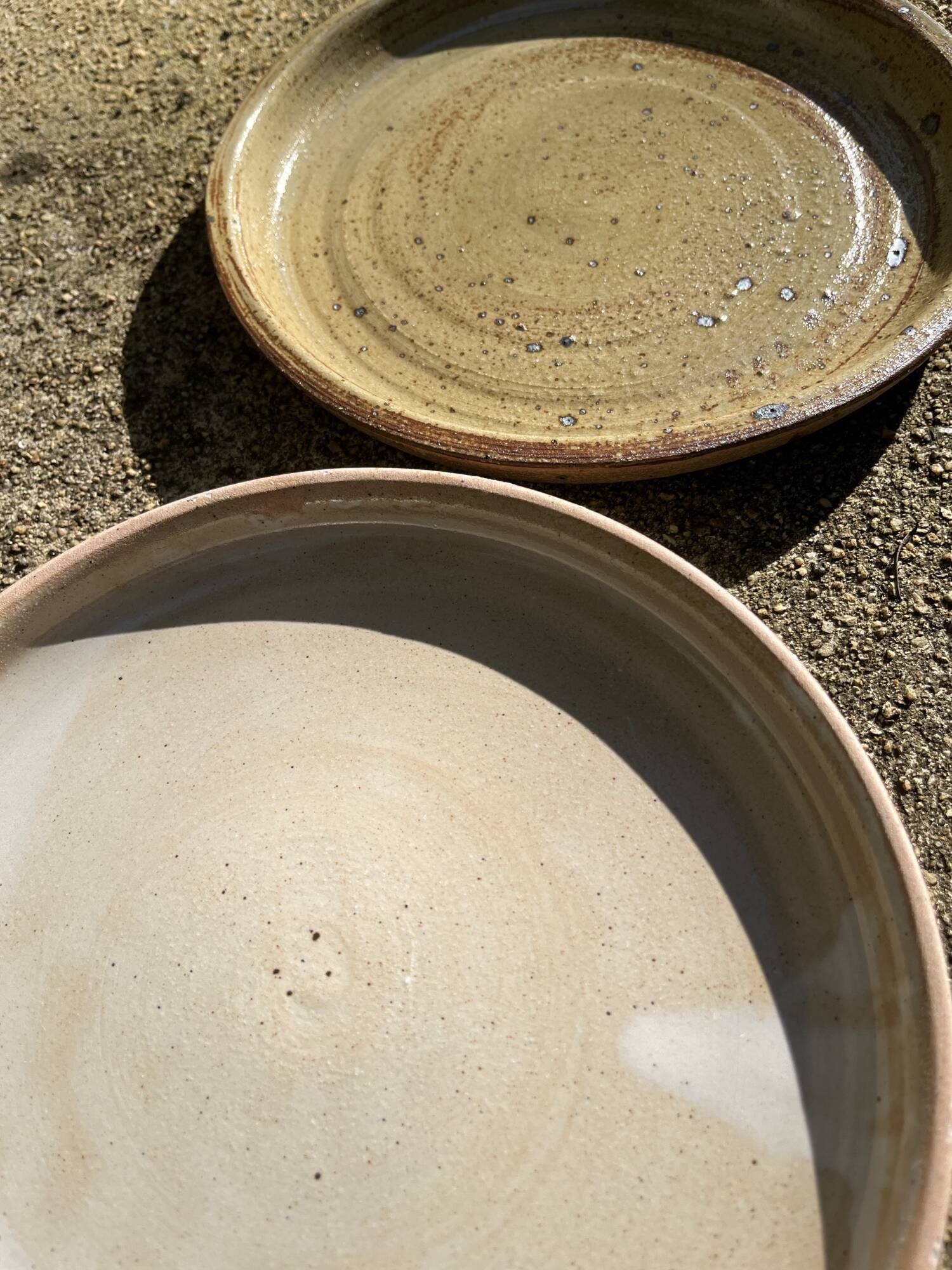 2 pyrite stoneware and Bernard Mallet style stoneware plates