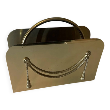 Porte-revues vintage en laiton massif – Décor drapé – Range magazines