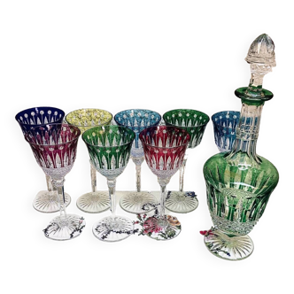 Collection 8 glasses + 1 Saint Louis crystal carafe