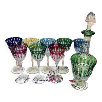 Collection 8 verres + 1 carafe en cristal Saint Louis