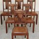 Set of 6 Art Deco chairs in Oak and Walnut with camel leather.