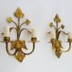Pair of Italian wall lights with 2 gold leaf gilded arms. 70s 80s