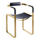 Armchair, aged brass and navy blue leather, contemporary style.