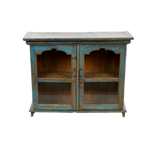 Wooden showcase with blue patina