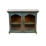 Wooden showcase with blue patina