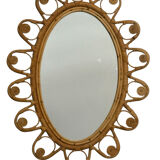Oval rattan mirror from the 1950s France