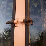 Porte d’entrée ancienne en chêne vitrée grilles en fonte 1925
