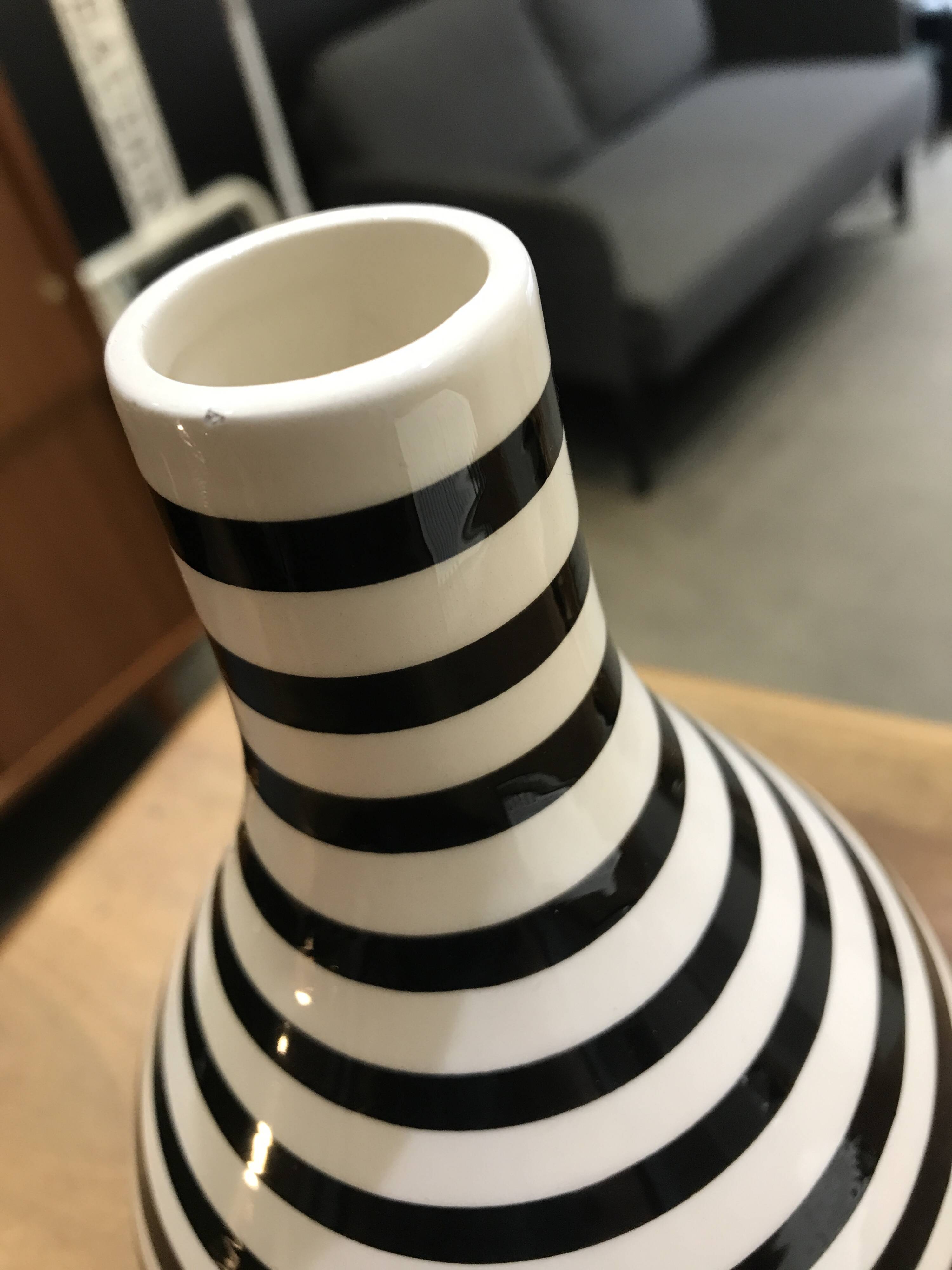 Black and white striped vase
