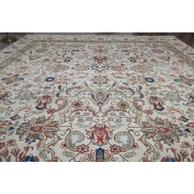 1960s Persian Handmade Wool Cotton Beige Oversized Area Rug 269x385