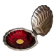 Stainless steel scallop butter dish, red glass shell