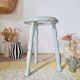 Antique tripod stool, solid wood, blue.