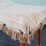 Vintage wooden footrest with 1970 fringed fabric coating