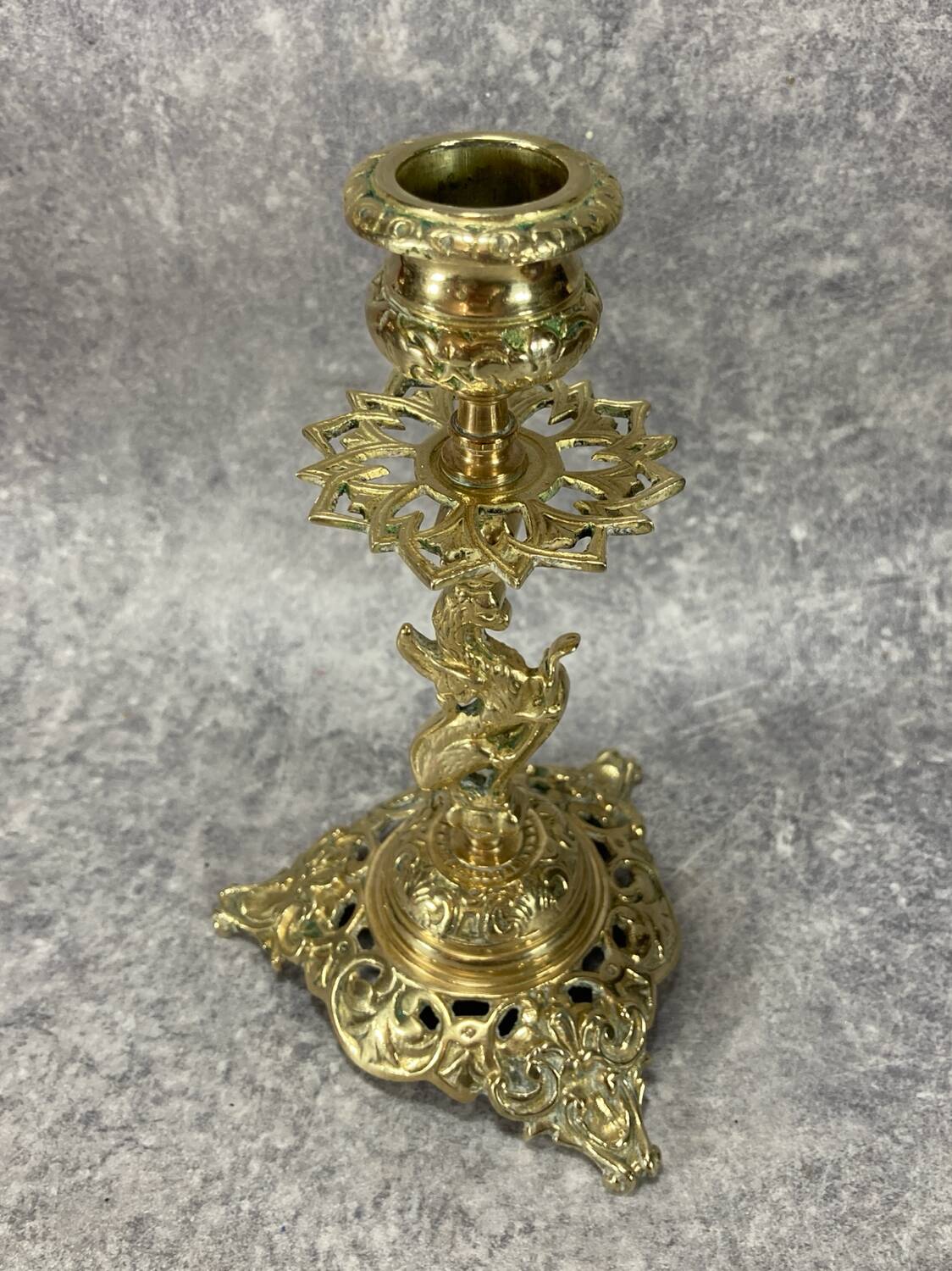 Gilt bronze chandelier/candlestick, Griffin, Mythical Animal, Bestiary, 1880