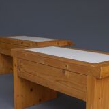 Tables de chevet en pin vintage, ensemble de 2