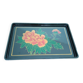 Black lacquered floral tray