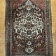 Antique handmade Hamadan Persian rug, ivory medallion on dark background 148x103.